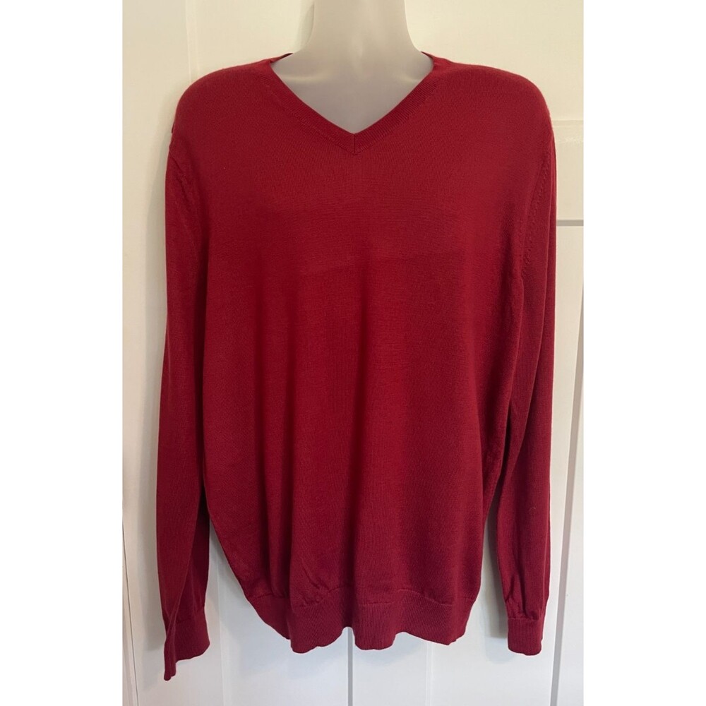 BANANA REPUBLIC Mens SWEATER Long Sleeve RED Merino Wool V-Neck Size XL